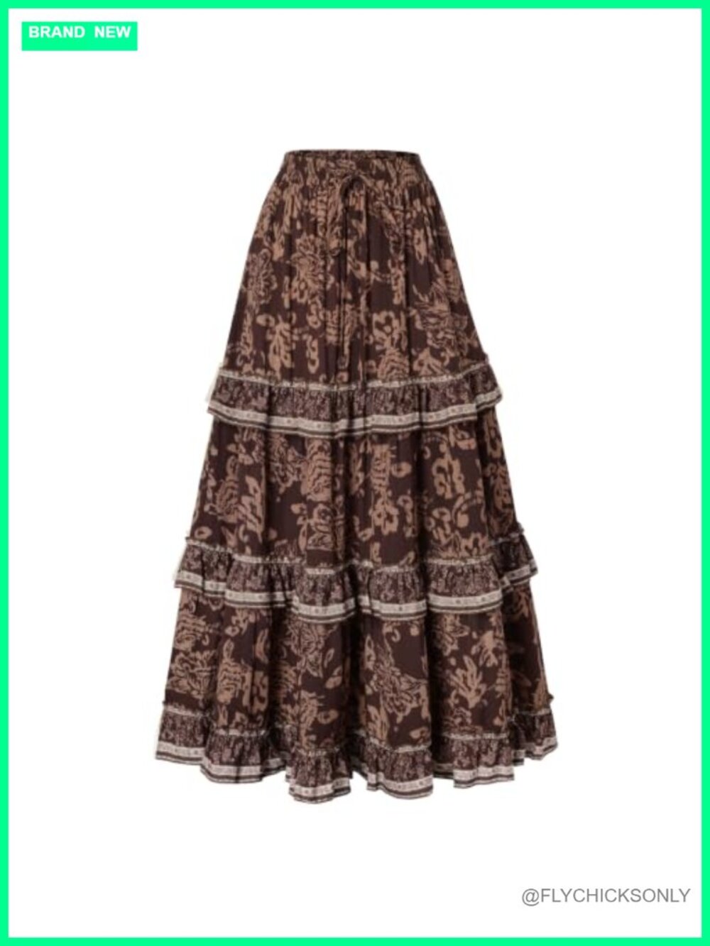 Women's Boho Floral Maxi Skirt Tiered Swing High Waist A-Line Ankle Length